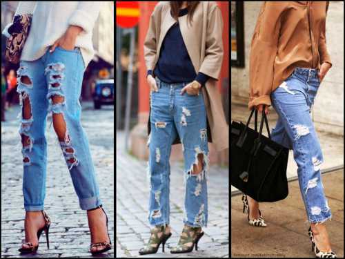 Модные женские рваные джинсы